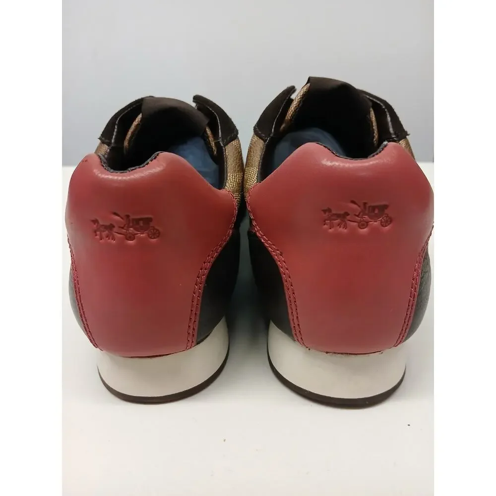 Coach (10M) Womens Khaki Sunset Red Leather Rebecca Sneakers - Picture 4 of 9